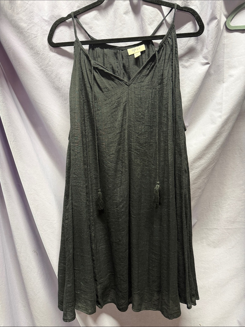 Style & Co. Black Sleeveless A-Line Dress with Tassel Ties